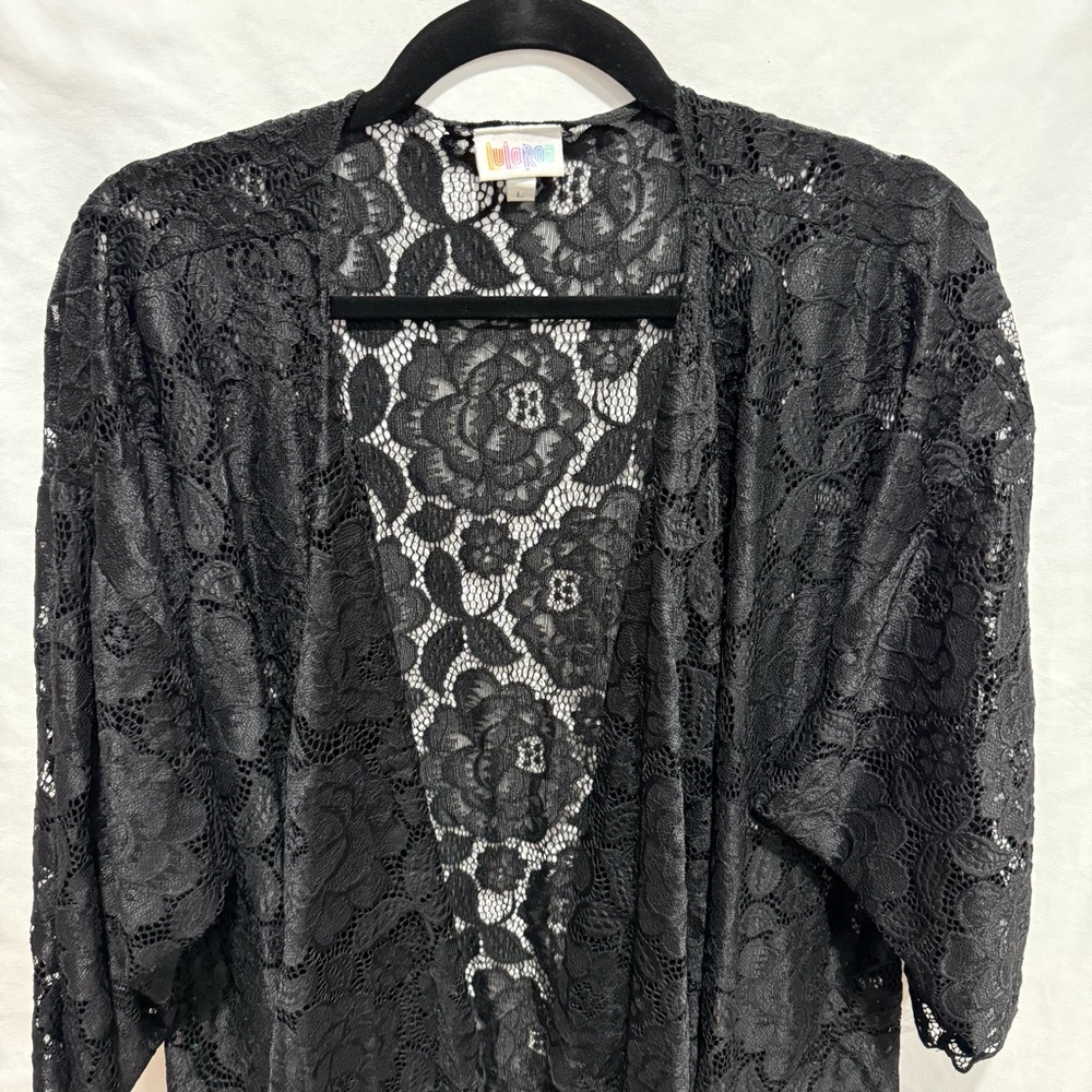 LuLaRoe Black‎ Lace Kimono Duster Cardigan Large Festival Whimsigoth Lingerie - Picture 4 of 14